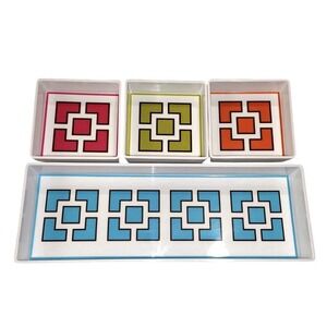 New Jonathan Adler 4 Piece Serving Set Rectangle Tray 3 Square Bowls Melamine